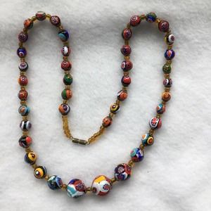 VTG ITALIAN MILLIEFIORE Murano Glass Beaded 24” Long Graduated Beads Necklace